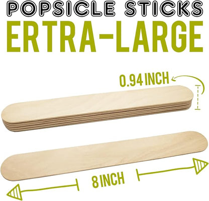 WISYOK 8 inch Popsicle Sticks, 500 Pcs Jumbo Wood Craft Sticks, Fan Handles, Large Popsicle Sticks for Crafts, Wedding Programs, Great for DIY Creative Designs