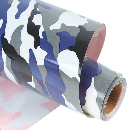 Guangyintong Camouflage Blue Heat Transfer Vinyl Rolls, 12" x 8ft Soft PU Iron on Vinyl Bundle - Stretchy, Easy to Cut & Weed for T-Shirts, All Cutter Machine, HTV Design