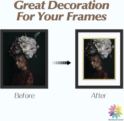 Mat Board Center, Double Mat - Acid Free, 8-ply Thickness, White Core - for Pictures, Photos, Framing (Off White Over Gold, 11x14 for 8.5x11, Pack of 5)