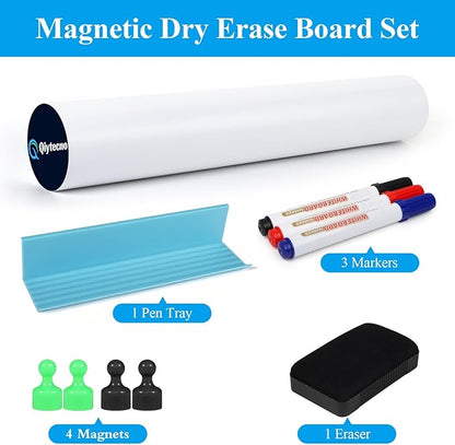 White Board Sticker Adhesive Backing, 16" x 24" Magnetic Dry Erase Board Contact Paper Stick on Wall, Whiteboard Sheet for Teacher Kids Classroom, Include Markers, Eraser with Magnet
