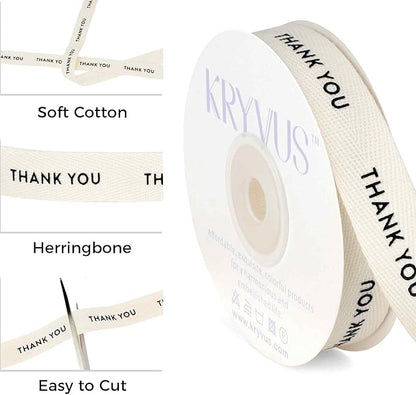 Thank You Ribbon - 5/8 Inch x 12 Yards Natural Twill Tape Ribbon, Cotton Herringbone Ribbons for Gift Wrapping, Birthdays, Weddings, Christmas, Anniversaries, Valentine's Day, Mother's Day