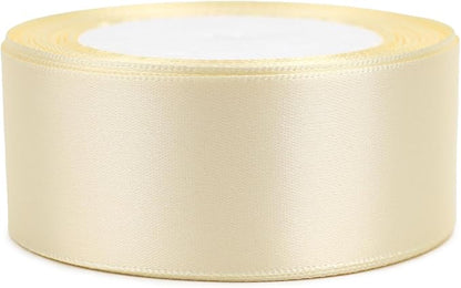 Rice White Solid Satin Ribbon 1-1/2 Inch 25 Yards Solid Polyester Fabric Ribbon for Gift Wrapping Wedding Christmas Baby Shower Birthday Party Decoration Handmade Immortal Flower Craft