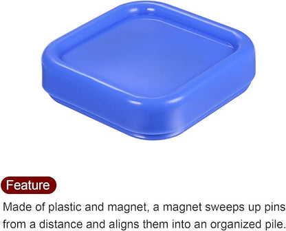 HARFINGTON Magnetic Pin Cushion Square Plastic Magnetic Sewing Pin Holder Storage Case Needle Cushion Tool for Sewing DIY Projects, Blue