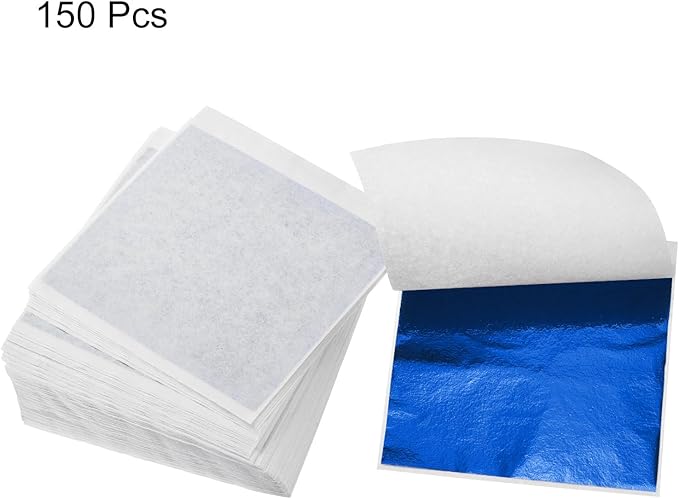 MECCANIXITY Gold Leaf Foil Sheet, Blue Leaf Papers, 3.3 Inch x 3.1 Inch for Art Decoration, Sculptures, Painting, Pack of 150 Pcs