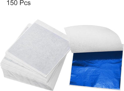 MECCANIXITY Gold Leaf Foil Sheet, Blue Leaf Papers, 3.3 Inch x 3.1 Inch for Art Decoration, Sculptures, Painting, Pack of 150 Pcs