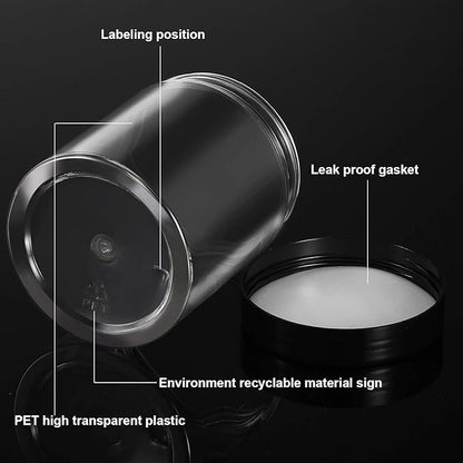 SATINIOR 12 Pack 10 oz Plastic Container Jars with Lids Round Clear Travel Cosmetic Container Slime Jars for Toiletries, Lotion, Cream, Ointments, Makeup, Rhinestone, Samples, Kitchen Storage(Black)