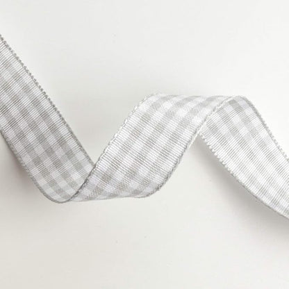 Gingham Ribbon - Gray and White, 25 Yards Each Roll, 100% Polyester (5/8")