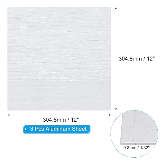 PATIKIL 6061 T651 Aluminum Sheet Metal 12 x 12 x 1/32(0.0315") Inch 3Pcs Flat Plain Aluminum Plate Covered Stock with Protective Film, Heat Rectangle 0.8MM for Lndustry Crafting