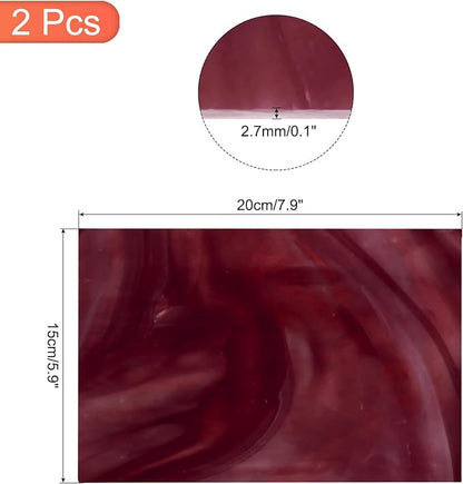 MECCANIXITY 2 Pcs Stained Glass Sheet Mosaic Tile 7.9 Inch x 5.9 Inch Dark Red Stained Glass Sheets for Crafts DIY Art Project