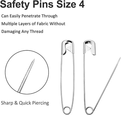 200 PCS 55mm / 2.2 Inch Safety Pins Heavy Duty Quilting Pins, Large Safety Pins Size 4, Silver Metal Sewing Pins, Big Safety Pins for DIY Crafts Jewelry Making Baby Clothing (Nickel Plated)