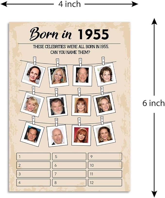 70th Birthday Party Games, Born in 1964 Games, Birthday Party Supplies for Adults, Fun 1955s Party Game，Pack of 30 Cards