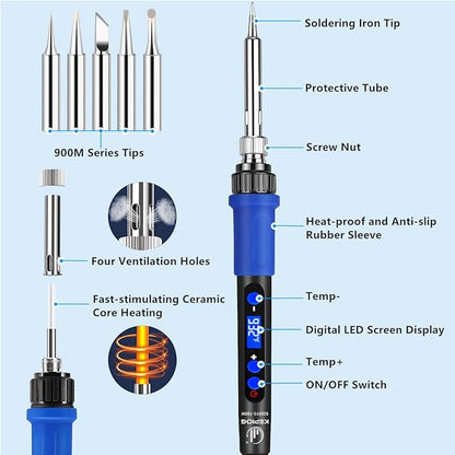 Soldering Iron Kit, 100W High-Power LCD Digital Soldering Iron, Circuit Board Repair Soldering Kit with Magnifying Glass Helping Hands, Adjustable Temperature Solder Welding Tools