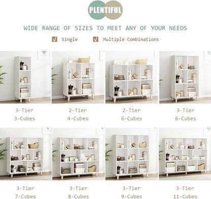 IOTXY Open Cube Low Bookcase - 3-Tier Freestanding Storage Display Cabinet Organizer with Legs for Home Office, 11-Cubes Open Shelf Short Bookshelf, White