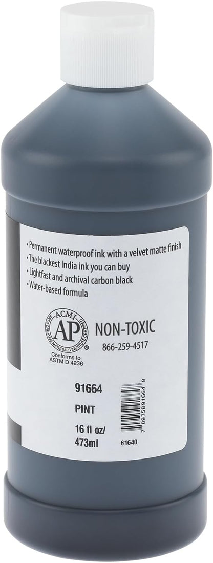 New York Central® India Ink 16oz Bottle - Make an Impact with Matte Black India Ink, Perfect for Artists, Calligraphy, Illustrations, & More!