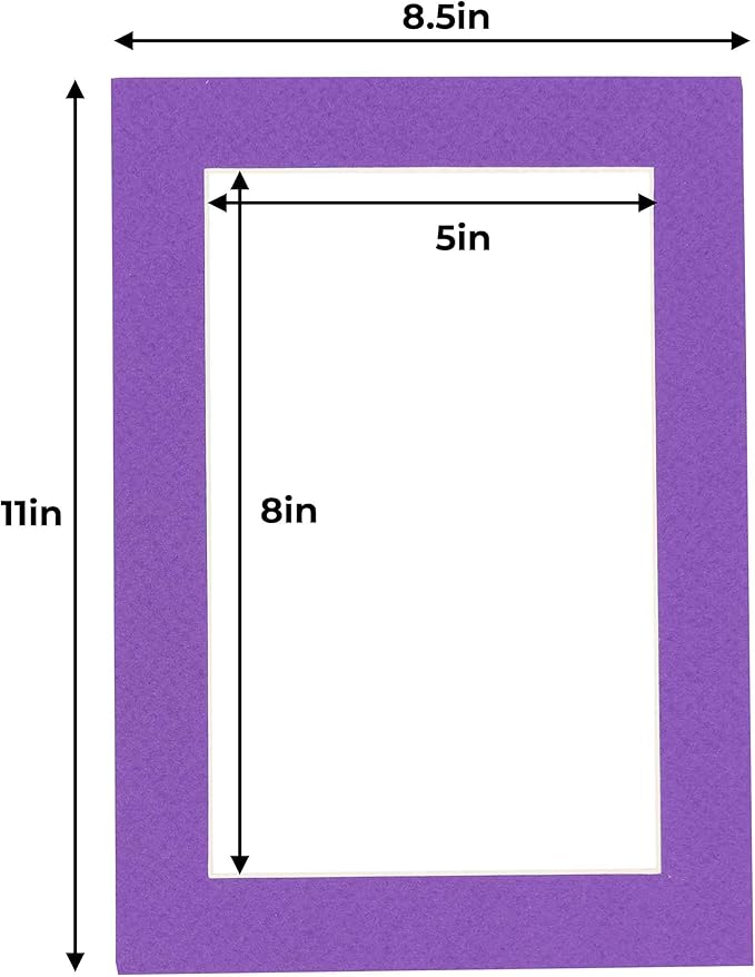 5.5x8.5 Mat for 8.5x11 Frame - Precut Mat Board Acid-Free Purple 5.5x8.5 Photo Matte for a 8.5x11 Picture Frame, Premium Matboard for Family Photos, Show Kits, Art, Picture Framing, Pack of 100 Mats