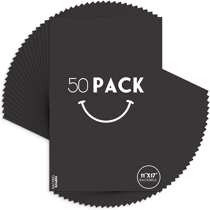 Golden State Art, 11x17 Uncut Photo Mat Matboard - Black Uncut Mats for DIY Projects, Presentation Boards, Art Crafts, Prints (50 Pack)