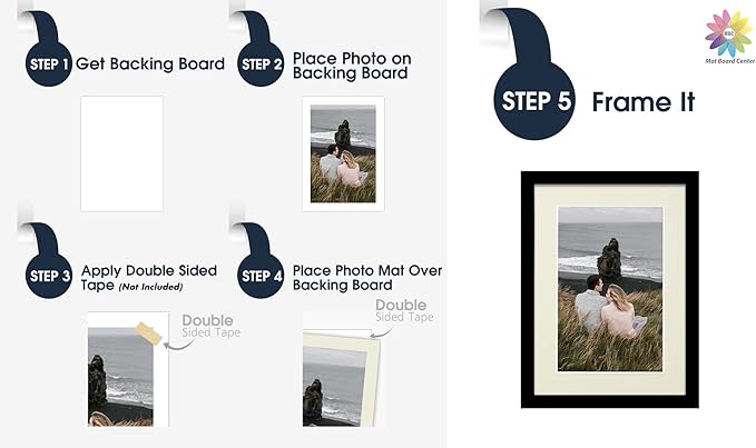 Mat Board Center, Pack of 10, 5x7 for 4x6 Light Gray Color Mats - Bevel Cut, Acid Free, 4-ply Thickness, White Core - for Pictures, Photos, Framing