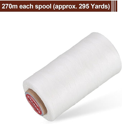 uxcell Flat Leather Sewing Waxed Thread, 270m / 295 Yards Polyester Wax String, 150D Wax Stitching Cord for Leather Crafts, Bookbinding, Bracelets Braided, White