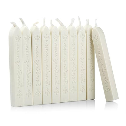 Mceal Sealing Wax Stick with Wick Flower De Luce of France Retro 10 Pieces Pack(Off White)