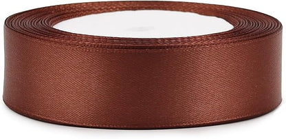Brown Solid Satin Ribbon 1 Inch 25 Yards Solid Polyester Fabric Ribbon for Gift Wrapping Wedding Christmas Baby Shower Birthday Party Decoration Handmade Immortal Flower Craft