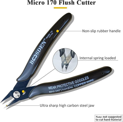 170 Wire Cutters, 10 Pack, Flush Cut Pliers 5 Inch, BOOSDEN Micro Wire Cutters Diagonal Cutting Pliers, Flush Cutter for Jewelry Making, Wire Snips Nippers for Artificial Flowers, Crafts, Zip Ties