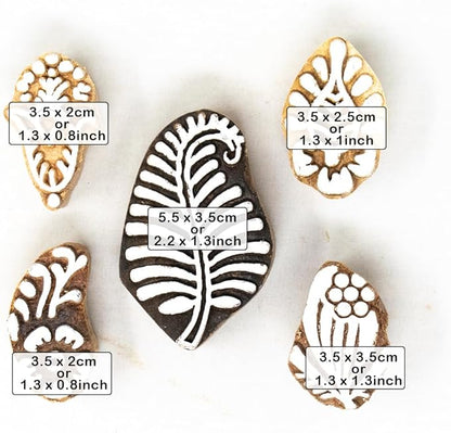 Wooden Stamp Block, Printing Stamp Design Set - Block for Printing Saree Border, Dresses, Craft Card Making, Scrapbook, Clay Pottery | Set of 5 | Hashcart®