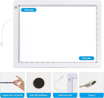 A3 Light Pad with Foldable Stand, UL Certified Adapter, 8000 Lux Super Bright Ultra Thin Pad for Cricut Weeding Vinyl, Artist Drawing Light Box/Board/Table for Tracing, Sketching - White
