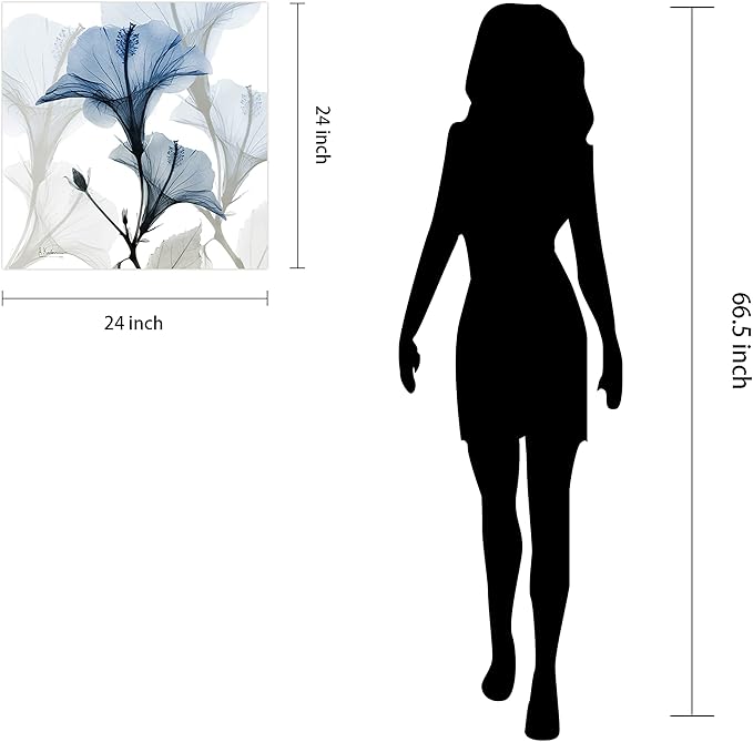 Empire Art Direct Frameless Free Floating Tempered Glass Panel Graphic Wall Art Ready to Hang, 24" x 24", Blue X-ray Floral, Flower wall art