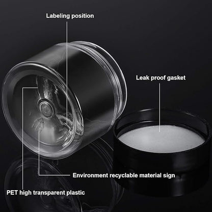 12 Pack 3 oz Plastic Container Jars with Lids Round Clear Travel Cosmetic Container Jars for Toiletries, Lotion, Cream, Ointments, Makeup, Rhinestone, Samples, Kitchen Storage (Black)