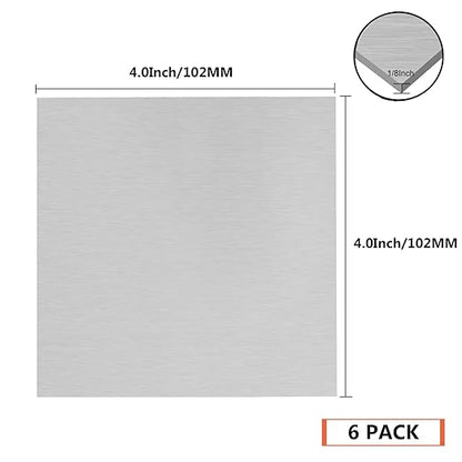 Welding Kit - 6Pack 6061 T651 Aluminum Sheet Metal 4" X 4" X 0.125Inch Flat Plain 3MM Aluminum Plate Weld Practice kit for MIG, TIG, Stick, Arc, Gas and Brazing, Welding Practice Kit for Beginners