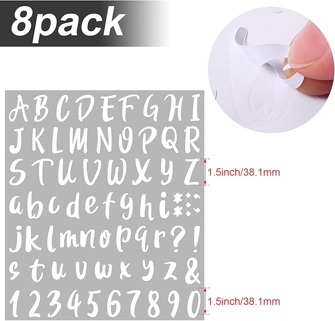 Outus 576 Pieces 8 Sheets Letters Stickers Self Adhesive Vinyl Letter Alphabet Number Stickers Mailbox Numbers Sticker, Decals for Classroom Decor, Sign, Door(White,1.5 Inch)