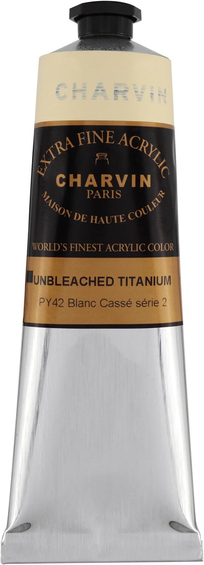 Charvin Extra Fine Professional Acrylic Paint - Unbleached Titanium, 60ml Tube, Triple-Milled, Lightfast Pigments, Open Stock Artist Acrylic Paints in Nature-Inspired Hues
