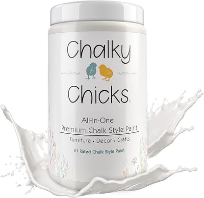 Chalky Chicks All-in-One Chalk Paint for Furniture or Cabinet - 32 Fl Oz - Matte Finish Aged Burlap White for Metal, Wood Furniture Paint - No Sanding All-in-One for Home Decor & Crafts, USA Made