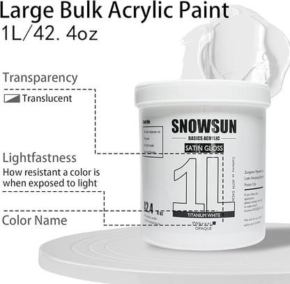 SNOWSUN Titanium White Acrylic Paint, 2 Pack 1 L /42.4 oz Large Bulk Acrylic Paints, Gloss Non-Toxic Heavy Body Paints - Thick Art Paints for Multi-Surface Canvas Wood Ceramic Fabric Wall- Ideal for Artists & Beginners