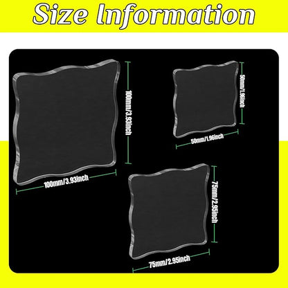 3-Piece Clear Acrylic Stamp Blocks - Wavy Blocks with Grid Lines for Scrapbooking Crafts