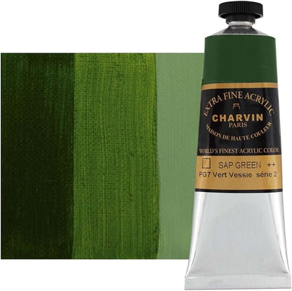 Charvin Extra Fine Professional Acrylic Paint - Sap Green, 150ml Tube, Triple-Milled, Lightfast Pigments, Open Stock Artist Acrylic Paints in Nature-Inspired Hues