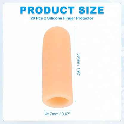 PATIKIL Gel Finger Cots 2"x0.67", 20 Pcs Silicone Finger Protector Support Finger Sleeve Cushions Thumb Protector Cover Fingertip Caps Gloves for Finger Cracking, Beige