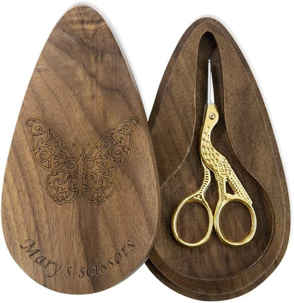 Vintage European Scissor With Customize Case Stainless Steel Personalized Engraved Name Scissor Wood Box for Cross Stitch Cutting Embroidery Sewing Handcraft Craft Art Work DIY Tool Needlework