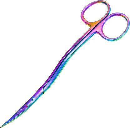 Applique Long Thin Needlepoint Blade 6.1 Inch - Double Bent Curved Offset Handle Scissors with Pouch Sleeve for Embroidery, Fabric, Thread, Knitting, Sewing, Arts & Craft (Rainbow)