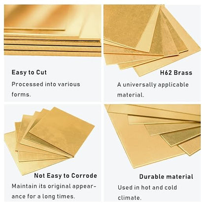14 Gauge Brass Sheet，H62 Brass Plates Metal 0.059" Thickness x 5.9" Width x 5.9" Lenght, for Models, Crafts, Repairs, Electrical, 1Pcs