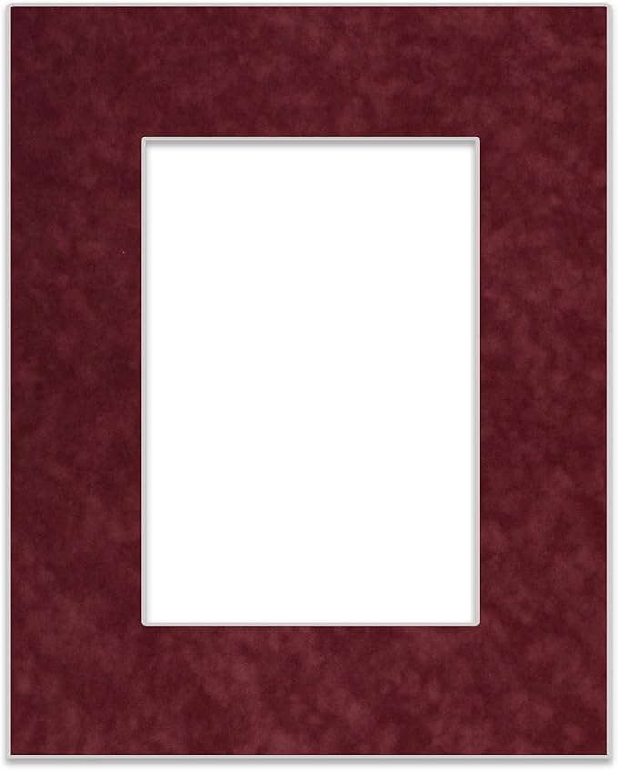8x10 Mat Bevel Cut for 5.5x8.5 Photos - Acid Free Dark Red Suede Precut Matboard - For Pictures, Photos, Framing - 4-ply Thickness