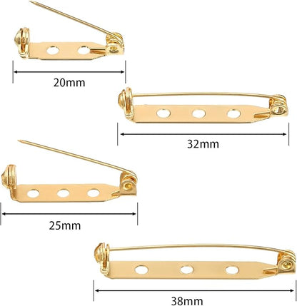 Shappy 100 Pieces Brooch Pin Backs Bar Pins Backs for Crafts Safety Clasp with Plastic Box, Gold and Silver, 4 Sizes, 20/25/32/38 mm
