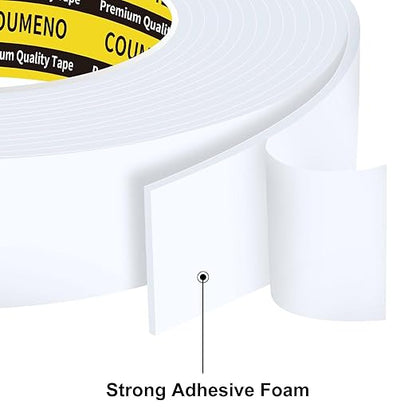 3Pack 1inX16.4FT (Total 49.2FT) Double Sided Foam Strip, EVA Foam Tape, Double Sided Sponge Adhesive Mounting Tape for Home Office Decor White