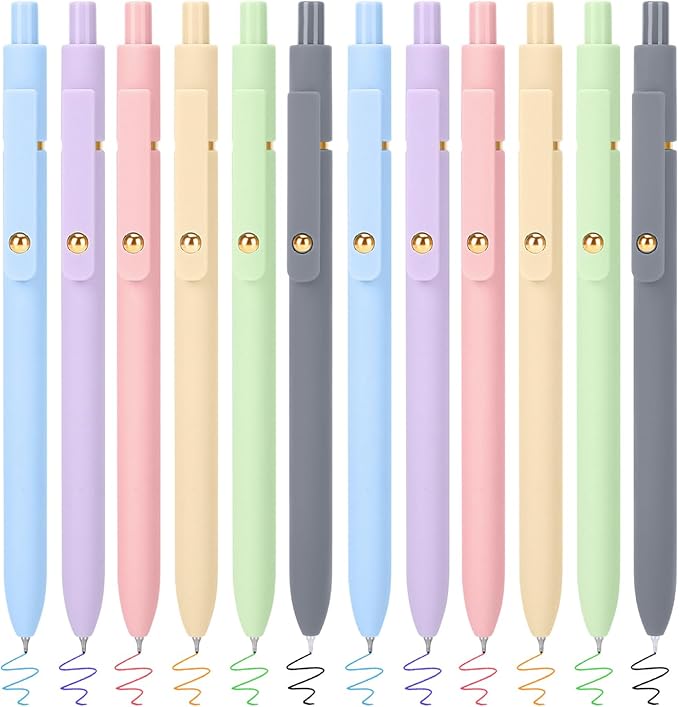 FIOVER Colored Pens, 12 Pack Colorful Gel Pens, Quick-Dry 0.7mm Medium Point for Journaling, Note Taking, Doodling, Aesthetic Office School Supplies, Gifts for Women Men(12PCS Multiple Colors)