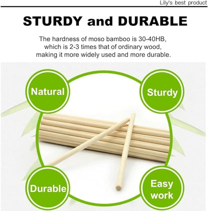 HOPELF 50PCS Bamboo Sticks - 1/2 x 12 Inch, Wooden Dowel Rod Assortment for Crafts, DIYers