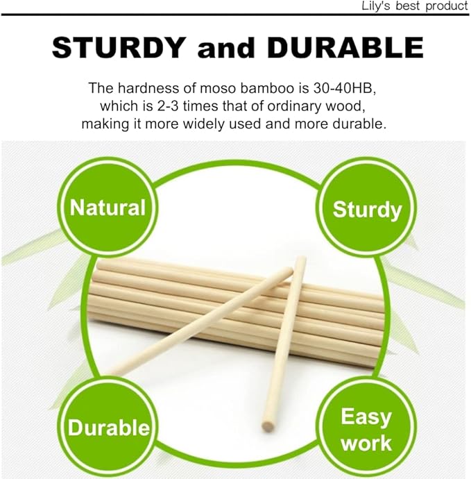 HOPELF 100PCS Dowel Rods - 1/2 x 12 Inch Bamboo Sticks - for Crafts, Hardwood Dowel Assortment