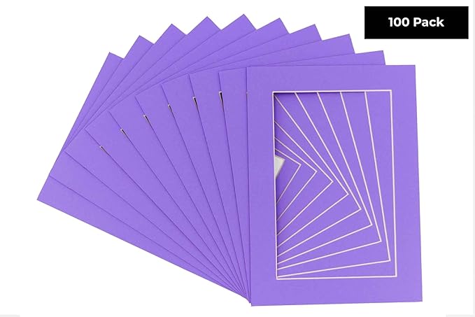 6x8 Mat for 8x10 Frame - Precut Mat Board Acid-Free Light Purple 6x8 Photo Matte Made to Fit a 8x10 Picture Frame, Premium Matboard for Family Photos, Show Kits, Art, Picture Framing, Pack of 100 Mats