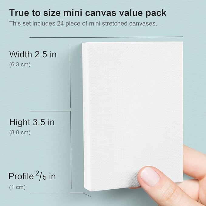 AUREUO Mini Stretched Canvas - 2.5x3.5 Inch / 24 Pack - 2/5 Inch Profile Small Square Canvas - Gift Set Bulk Pack Canvases for Acrylic Painting & Craft