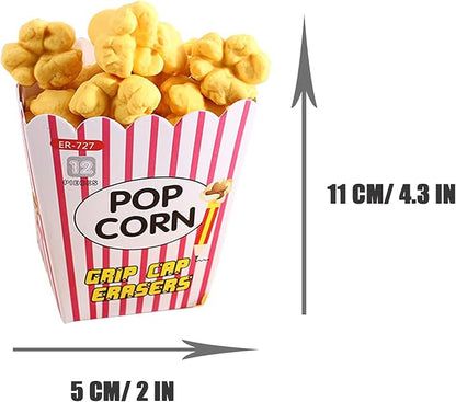 Pencil Top Erasers 36 Pack Popcorn Pencil Erasers Toppers Cap Erasers for Kids Cute Fun Novelty Food Erasers for Student School Supplies Prize Gifts Party Favors