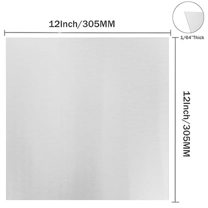 304 Stainless Steel Sheets Metal 12" x 12" x 1/64" (0.02") Inch 304 Stainless Steel Plates 0.50MM Stainless Steel Shim Plates Metal Sheets for Crafting, DIY, Kitchen Stovetop, Snow Frosted Surface